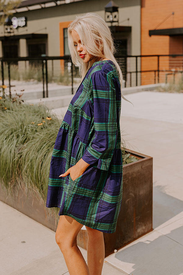 Chic Harvest Plaid Mini Dress in Green M / Green Chic Harvest Plaid Mini Dress in Green M / Green