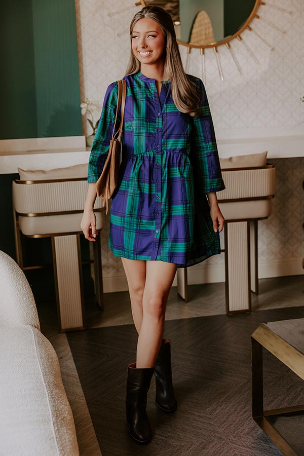 Chic Harvest Plaid Mini Dress in Green Image - 1