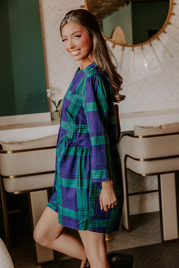 Chic Harvest Plaid Mini Dress in Green Image - 2