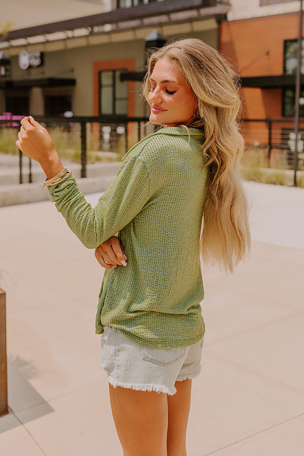 Fab Lifestyle Knit Button Up in Lime