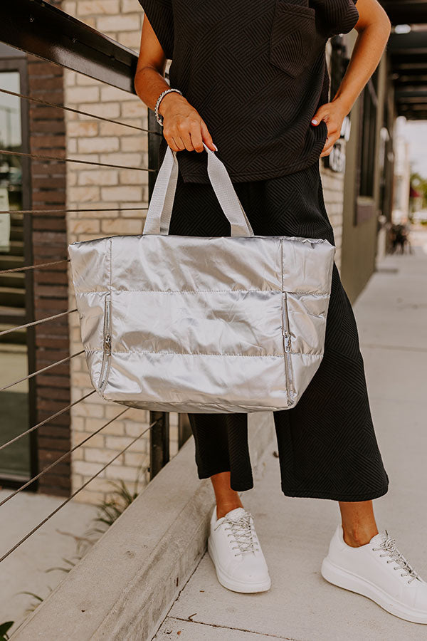 Weekend Getaway Puffer Tote in Silver