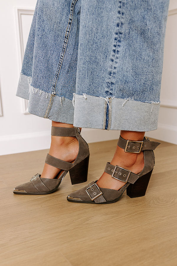 The Charlotte Faux Leather Heel in Dark Grey