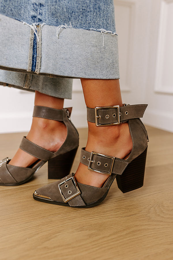 The Charlotte Faux Leather Heel in Dark Grey