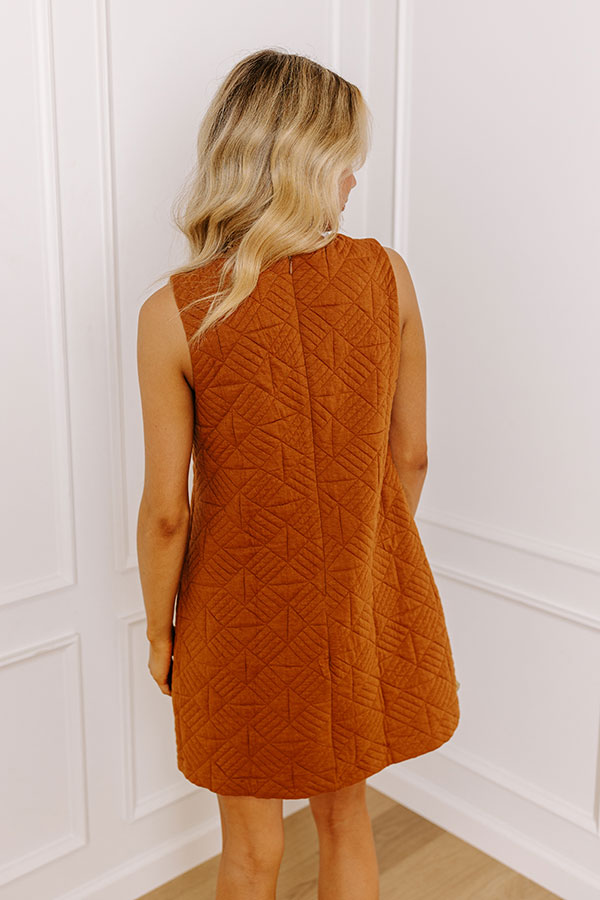 Chic Outing Quilted Mini Dress in Dark Camel