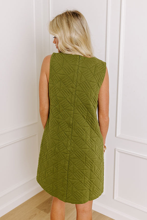 Chic Outing Quilted Mini Dress in Olive