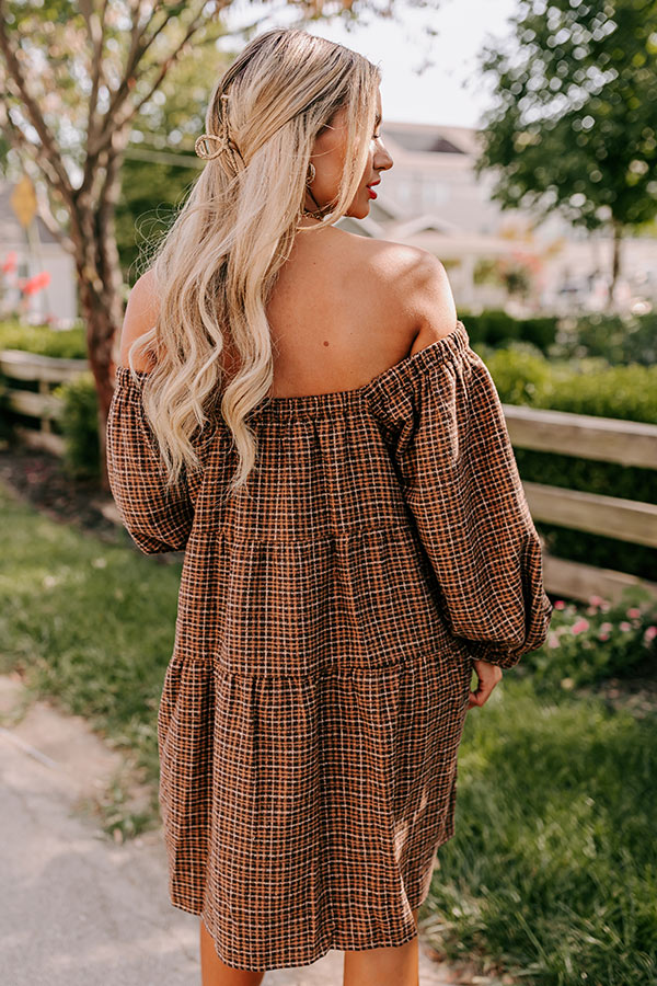 Pumpkin Spice Cutie Plaid Mini Dress in Brown