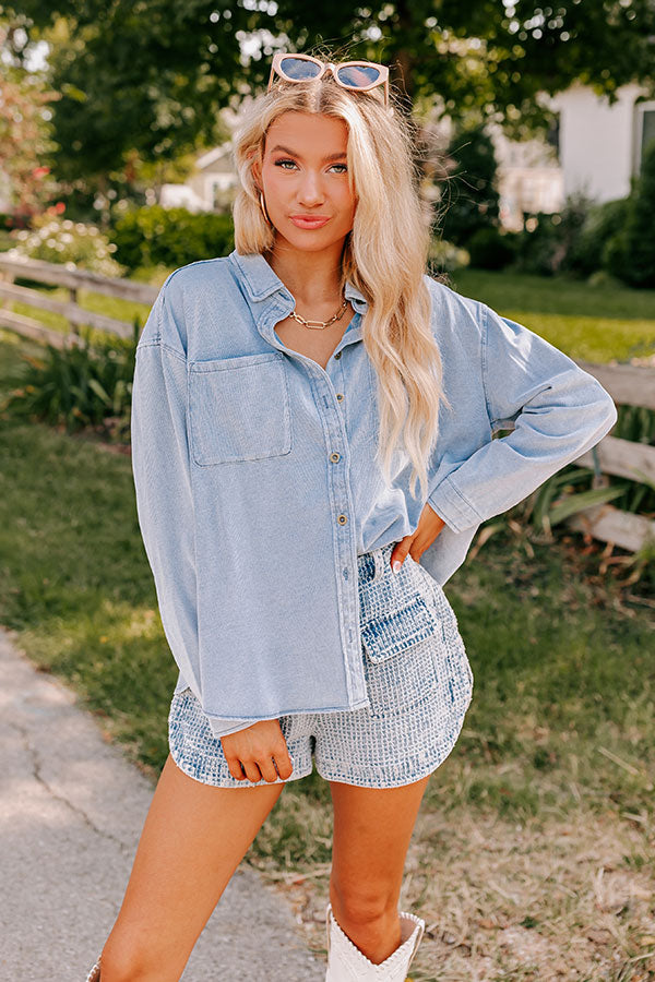 Casual Setting Chambray Button Up in Light Wash