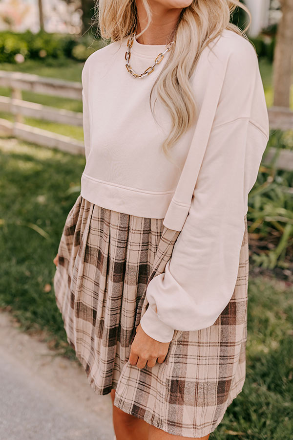 Fall Festivities Plaid Mini Dress in French Vanilla Fall Festivities Plaid Mini Dress in French Vanilla