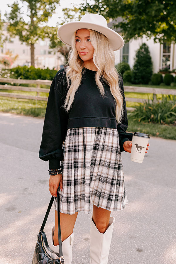 black plaid mini dress Sweetest Memory Black Plaid Lace-Up Mini Dress With Pockets