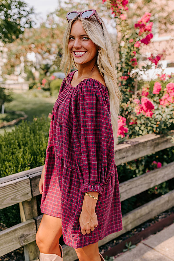 Pumpkin Spice Cutie Plaid Mini Dress in Wine