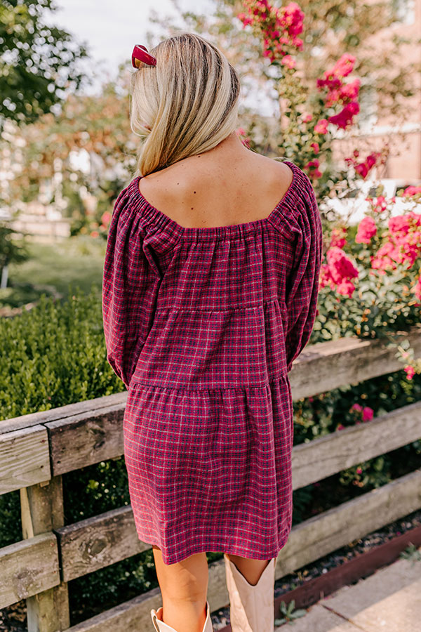 Pumpkin Spice Cutie Plaid Mini Dress in Wine