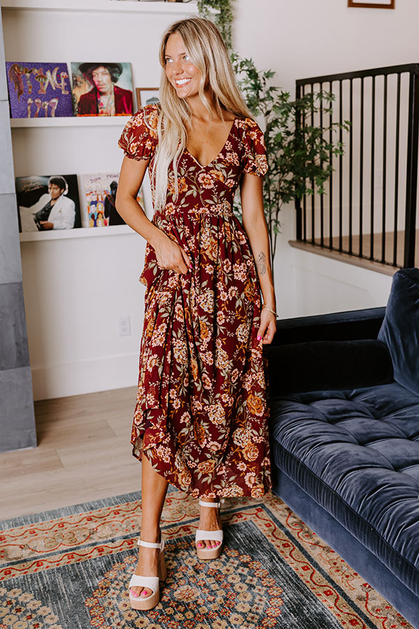 wine maxi dress Wine For Two Floral Maxi Dress L / merlot