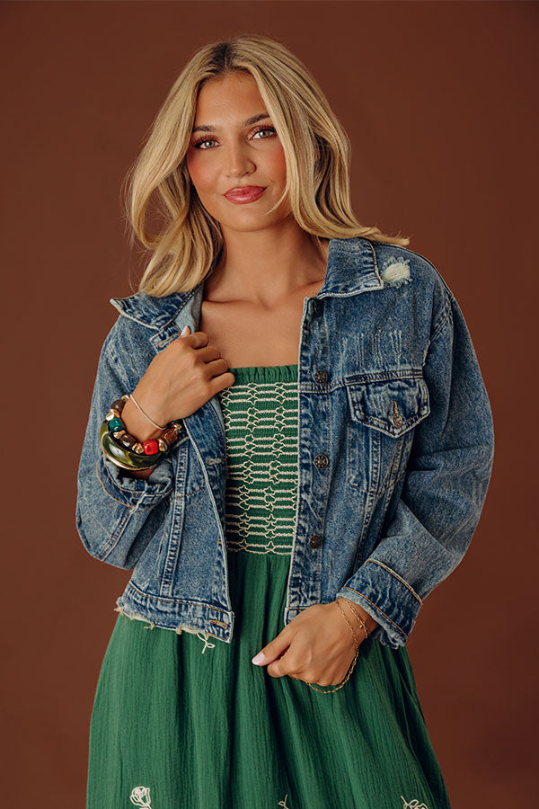 The Ronan Distressed Denim Jacket in Medium Wash Image - 1