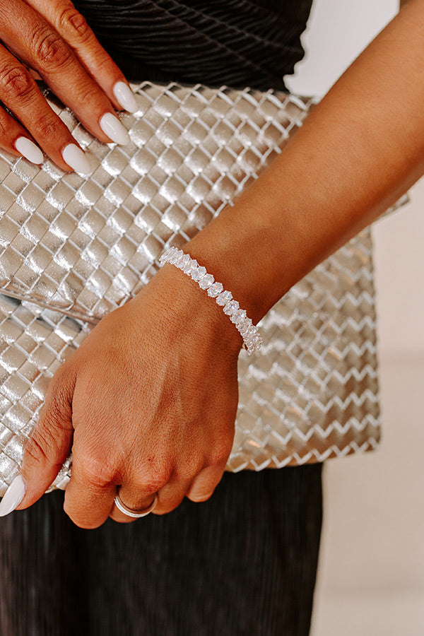 Cue The Sparkle Cubic Zirconia Cuff Bracelet in Silver