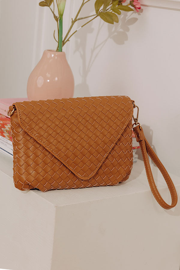 Sweet Melody Woven Faux Leather Clutch in Brown