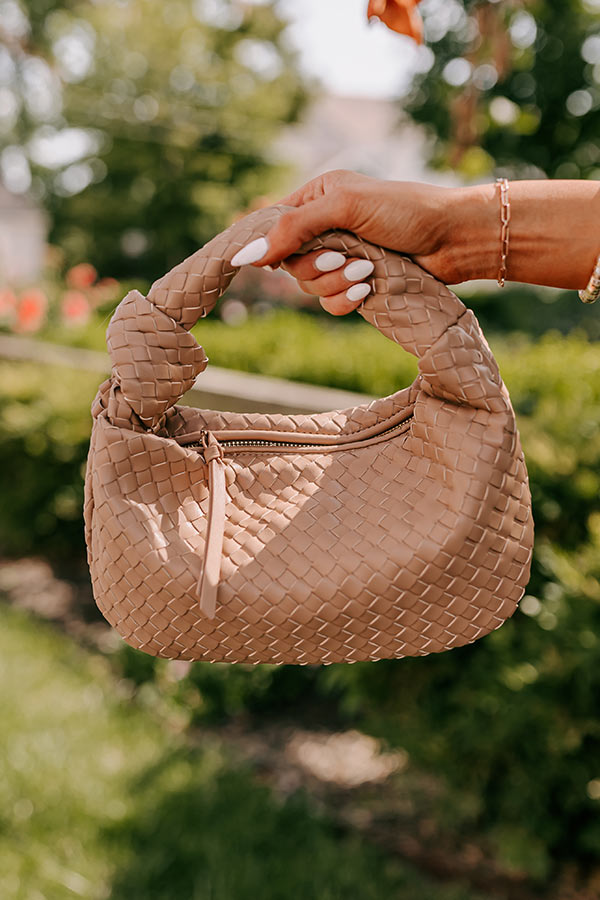 Downtown Diva Faux Leather Woven Purse in Warm Taupe