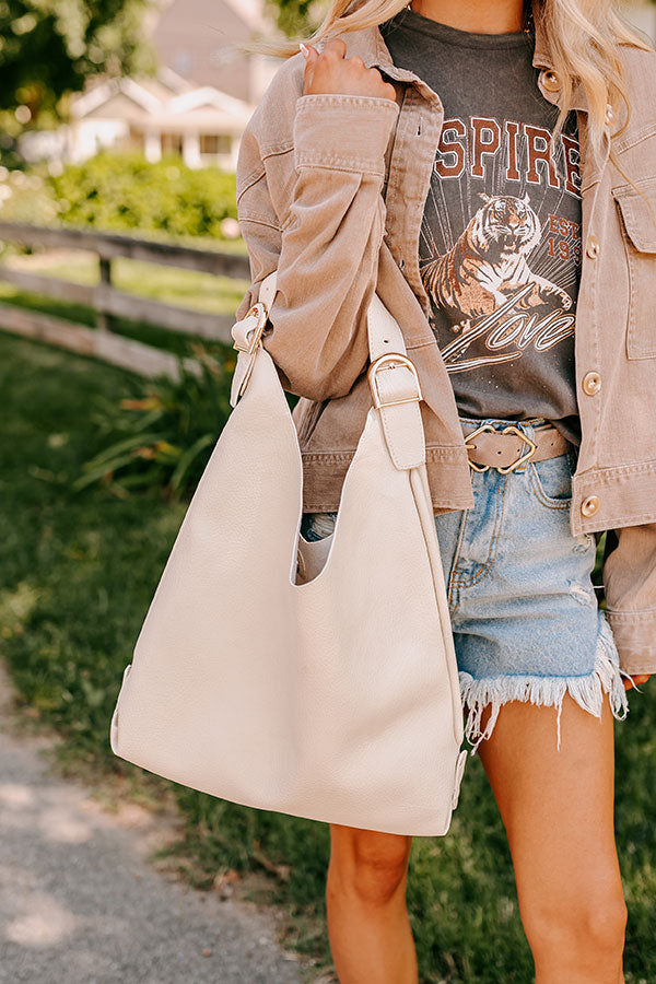 Girl On The Go Faux Leather Tote in Cream