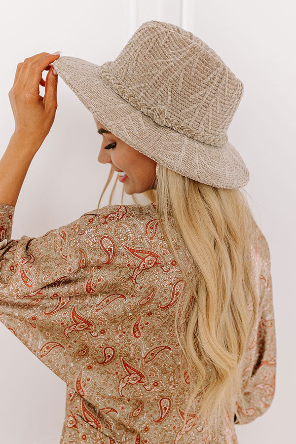 Fall Dreaming Chenille Woven Fedora in Taupe