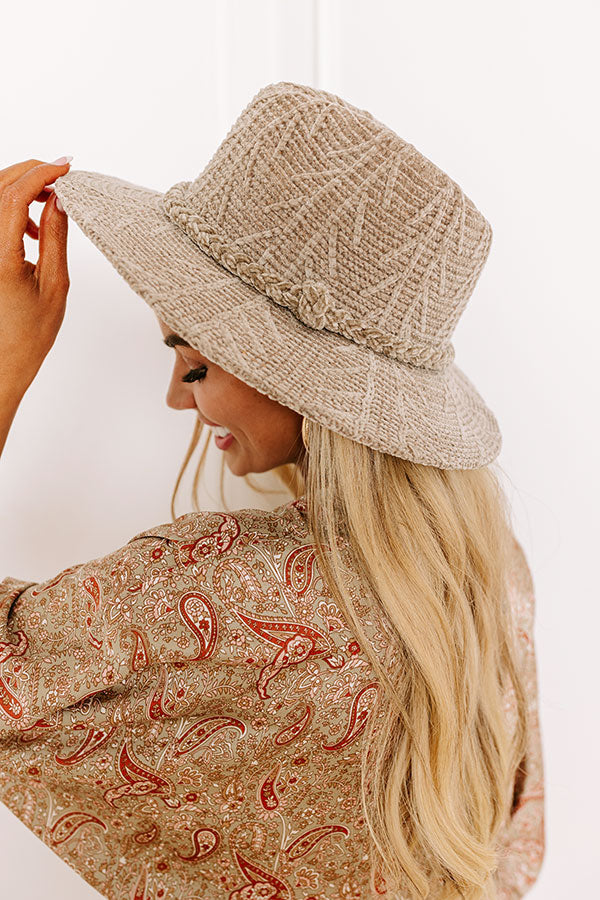 Fall Dreaming Chenille Woven Fedora in Taupe