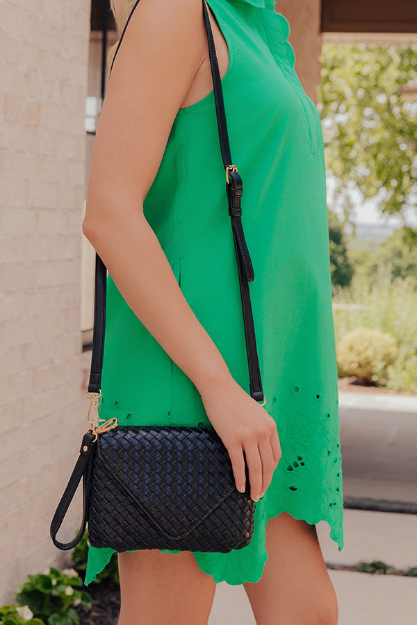 Sweet Melody Woven Faux Leather Clutch in Black