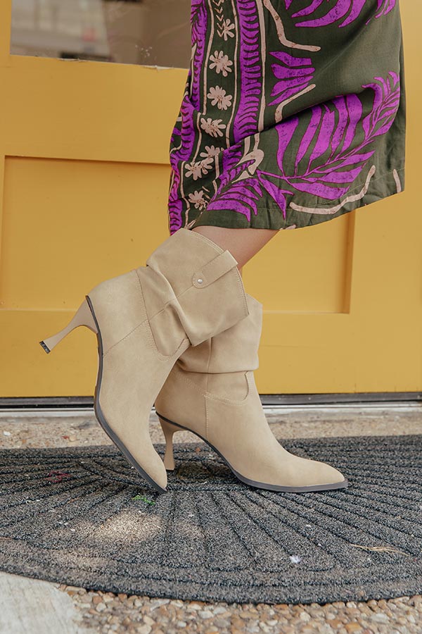 The Eliza Faux Nubuck Bootie in Khaki Image - 1