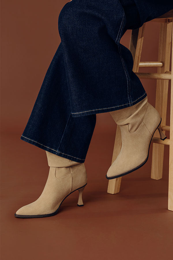 The Eliza Faux Nubuck Bootie in Khaki