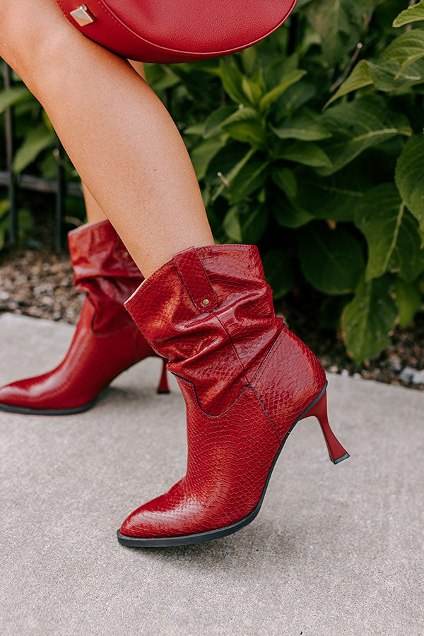 The Eliza Faux Leather Bootie in Wine