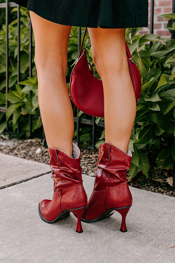 The Eliza Faux Leather Bootie in Wine