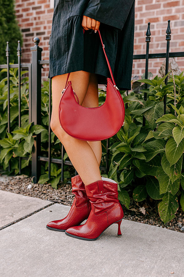 The Eliza Faux Leather Bootie in Wine