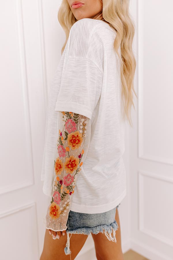 Casual Twist Embroidered Tee in White