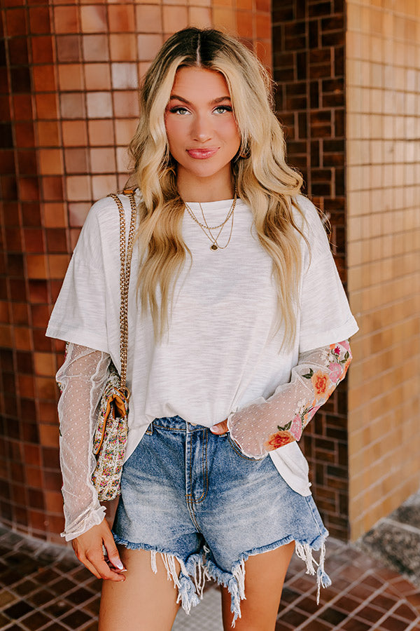 Casual Twist Embroidered Tee in White