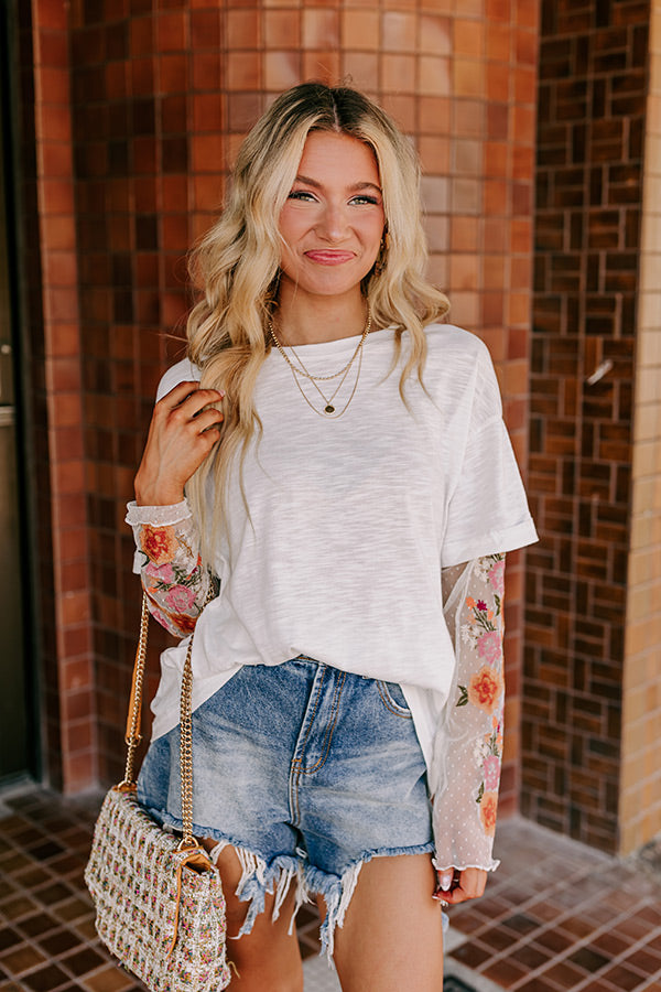 Casual Twist Embroidered Tee in White