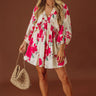 Botanical Bliss Satin Mini Dress in Cream Image - 1