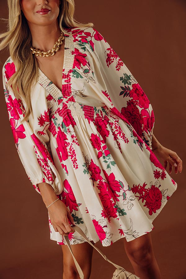 Botanical Bliss Satin Mini Dress in Cream Image - 2