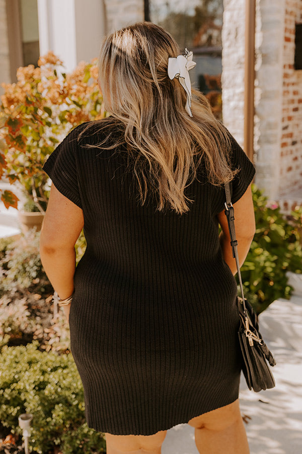 Autumn Crisp Ribbed Sweater Dress in Black Curves 1XL / Black Autumn Crisp Ribbed Sweater Dress in Black Curves 1XL / Black