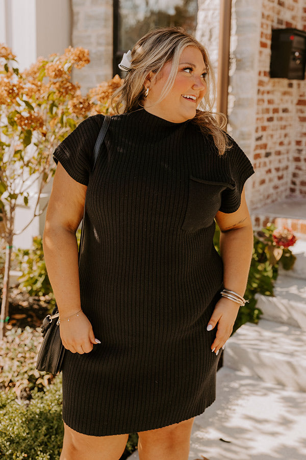 Autumn Crisp Ribbed Sweater Dress in Black Curves 1XL / Black Autumn Crisp Ribbed Sweater Dress in Black Curves 1XL / Black