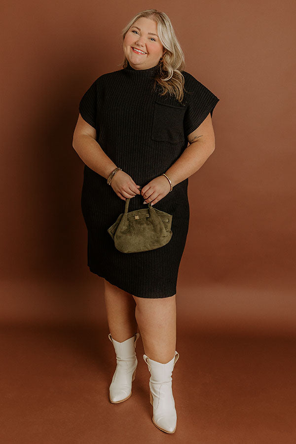 Autumn Crisp Ribbed Sweater Dress in Black Curves Image - 1