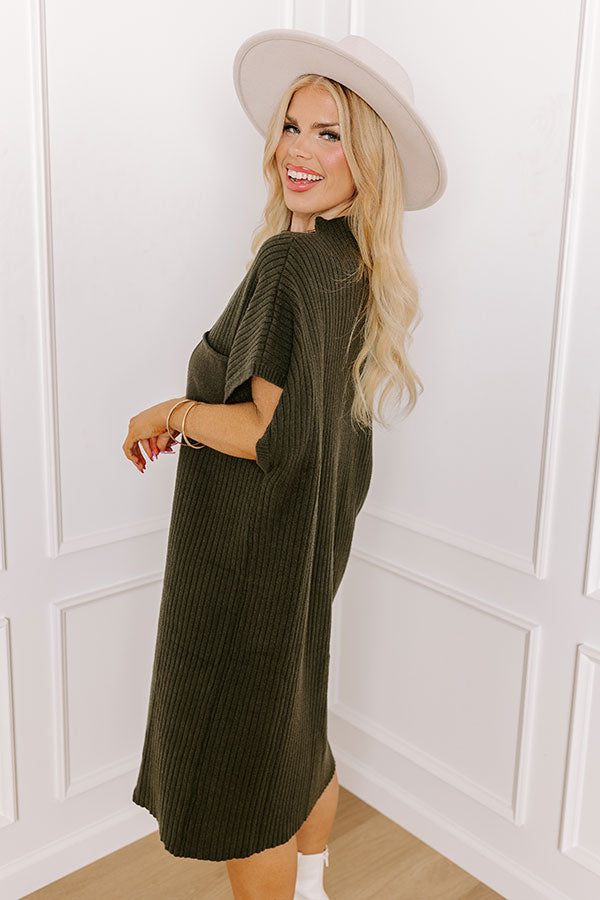 Autumn Crisp Ribbed Sweater Dress in Forest Curves