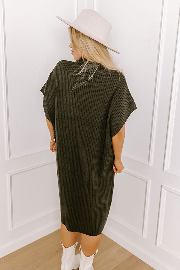 Autumn Crisp Ribbed Sweater Dress in Forest Curves