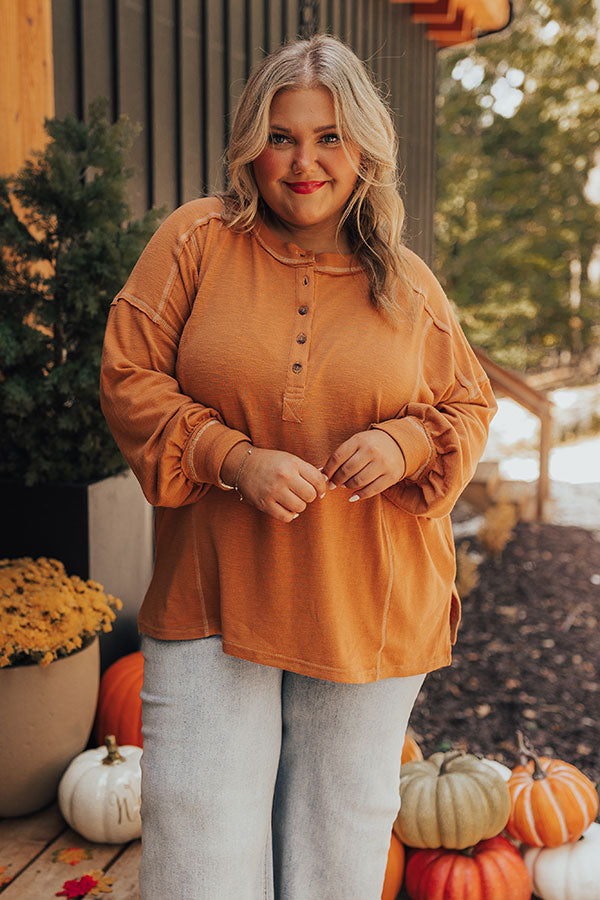 Cafe Cutie Henley Tee in Rust Curves