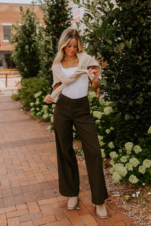 The Phoebe High Waist Wide Leg Pants in Deep Forest