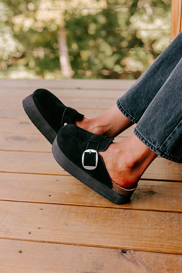 The Payton Faux Suede Platform Clogs in Black