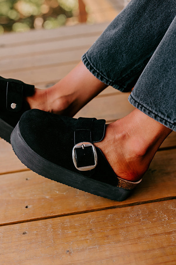 The Payton Faux Suede Platform Clogs in Black