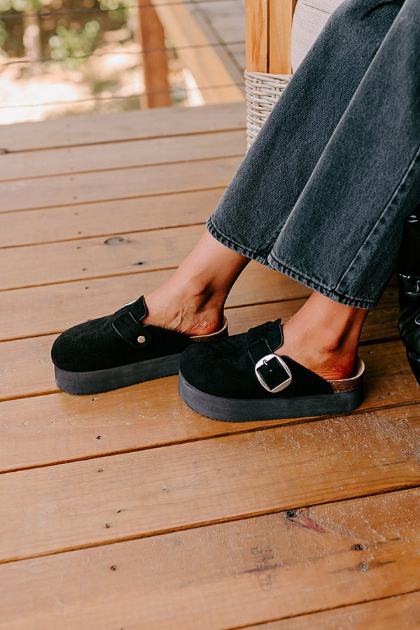 The Payton Faux Suede Platform Clogs in Black