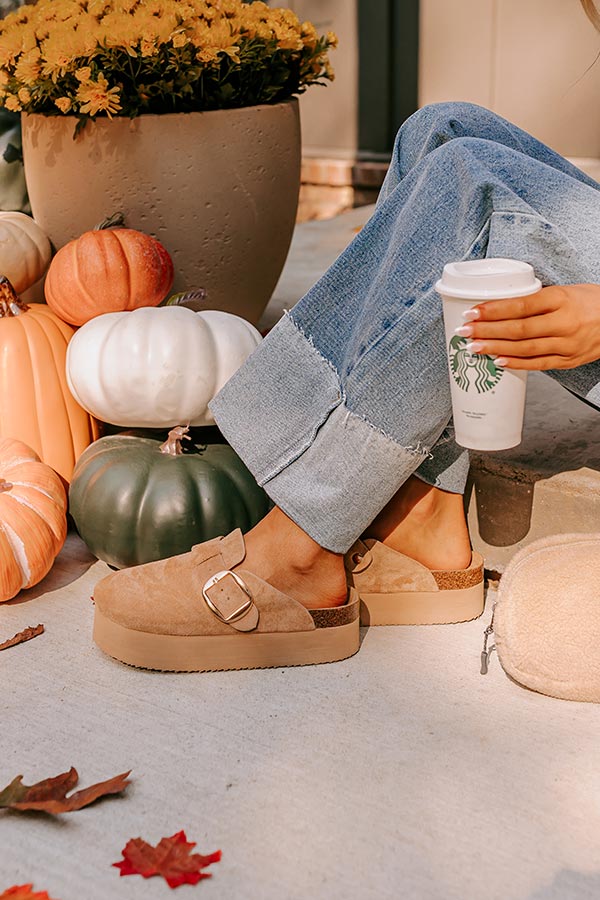 The Payton Faux Suede Platform Clogs in Iced Latte