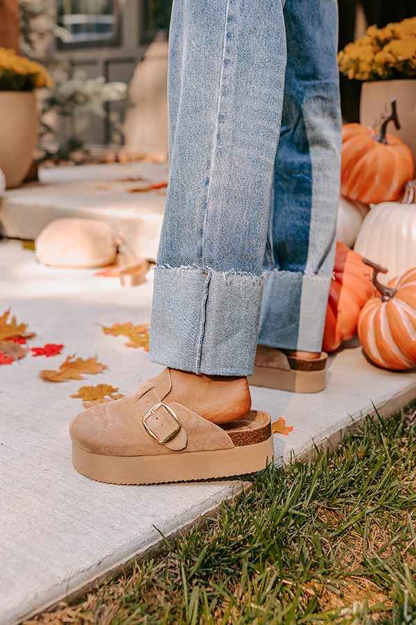 The Payton Faux Suede Platform Clogs in Iced Latte