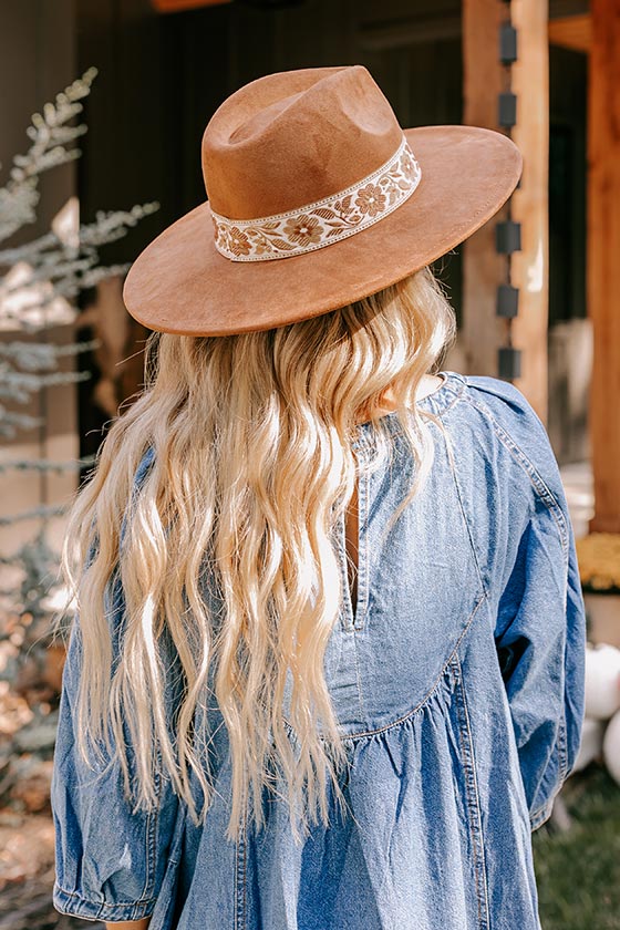 Posh Moment Faux Suede Fedora in Camel