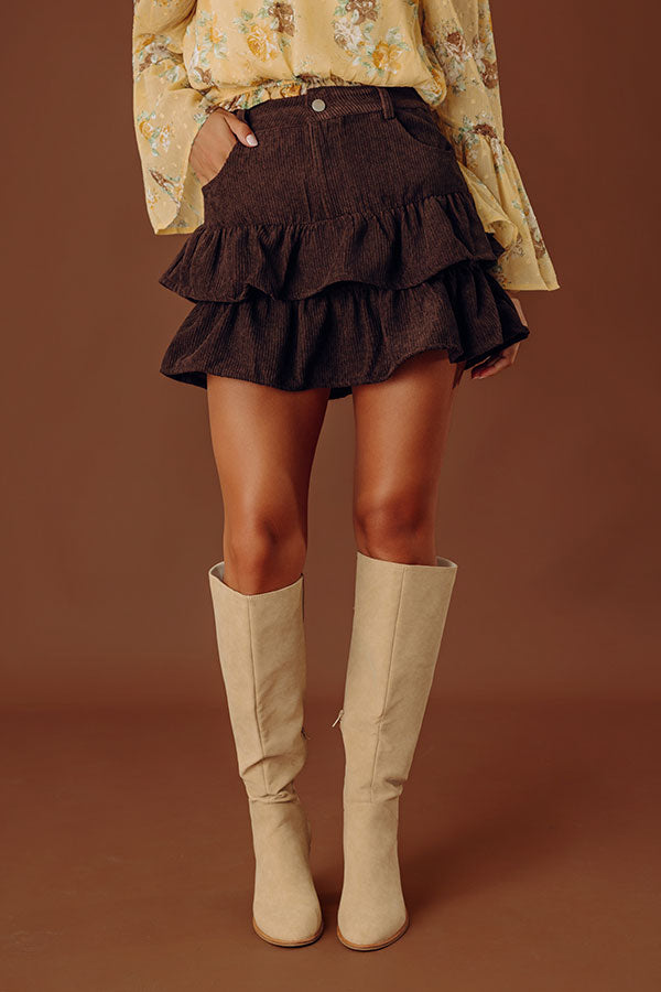The Emilia High Waist Corduroy Skort in Chestnut Image - 2