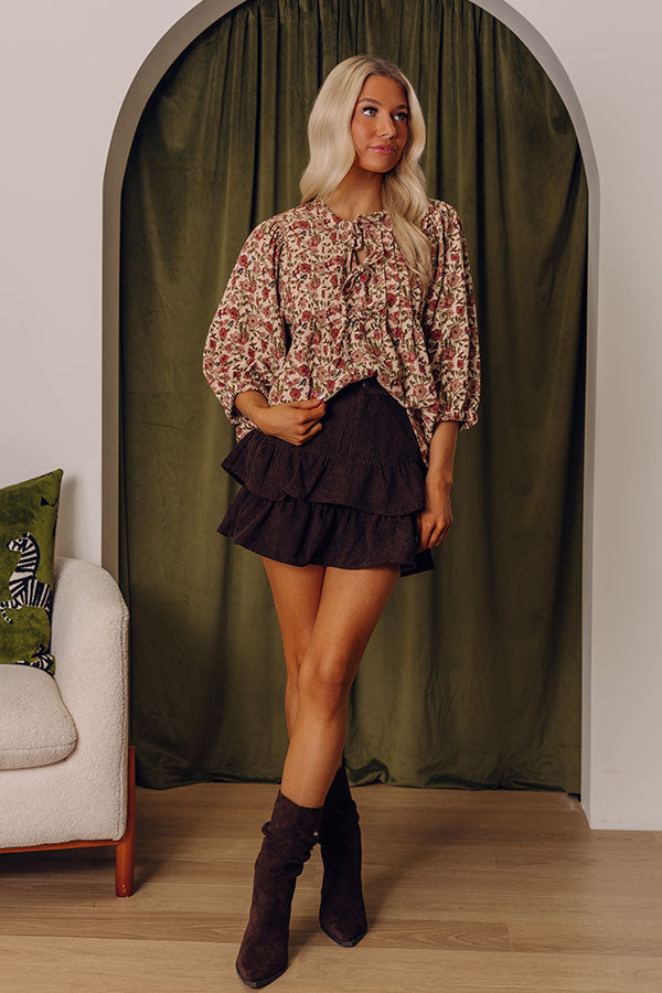 The Emilia High Waist Corduroy Skort in Chestnut Image - 2