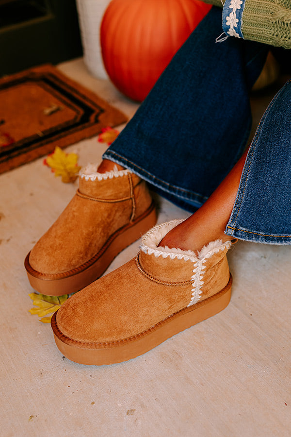 Vermont Vacay Faux Suede Platform Bootie in Camel